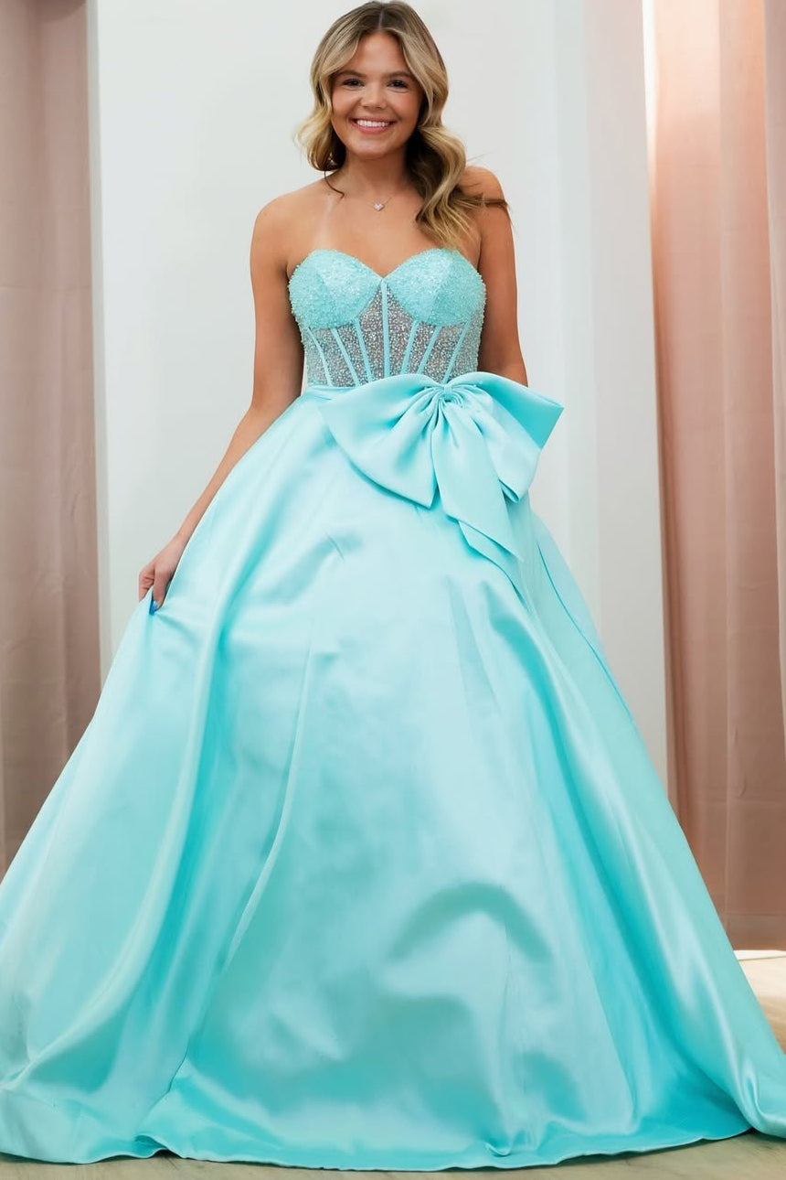 Sweetheart Corset A Line Prom Dresses Long Satin Beaded Party Dresses – Hebebridal