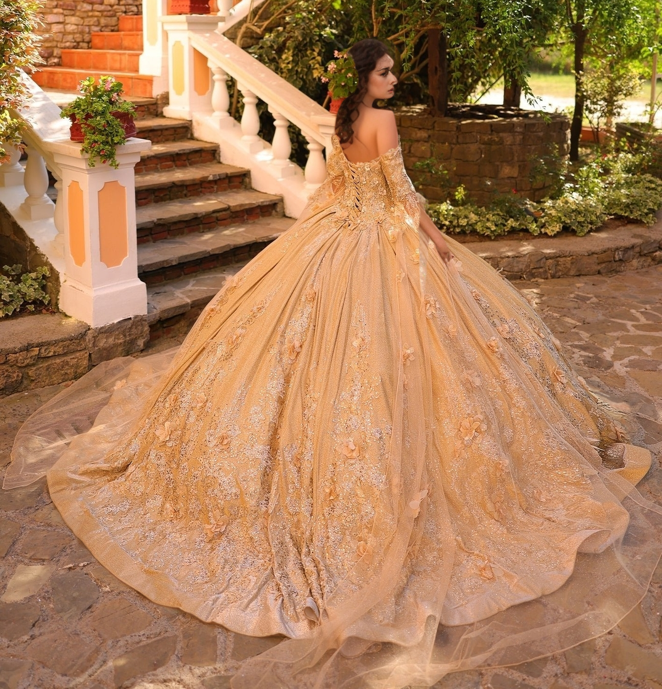 Princess Sweetheart Ball Gown Tulle 3D Flowers Quinceanera Dresses for Sweet 16 HE858