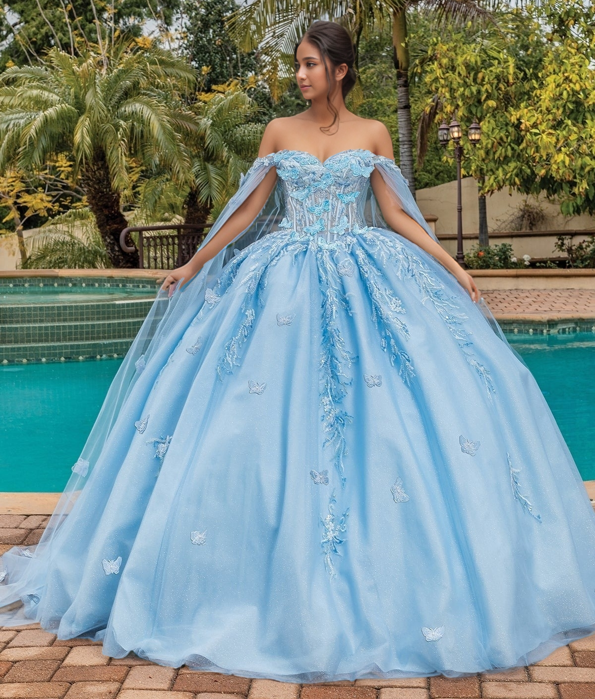 Off Shoulder Ball Gown Sweet 16 Tulle Appliqued Quinceanera Dresses HE873