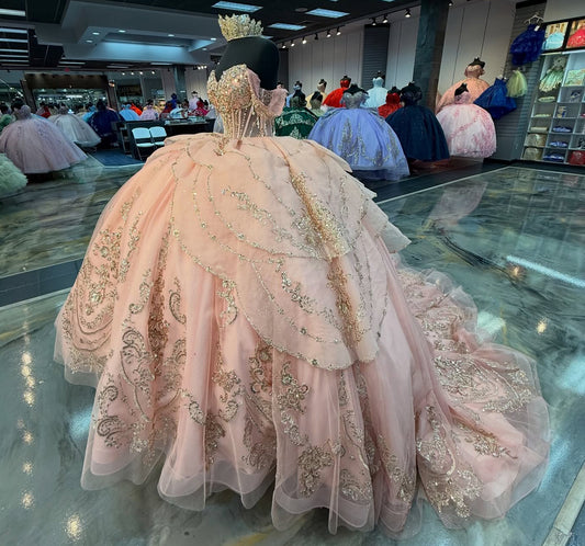 Glittery Sequin Beaded Lace Corset Sweet 16 Quinceanera Dresses for Birthday Party HE1567