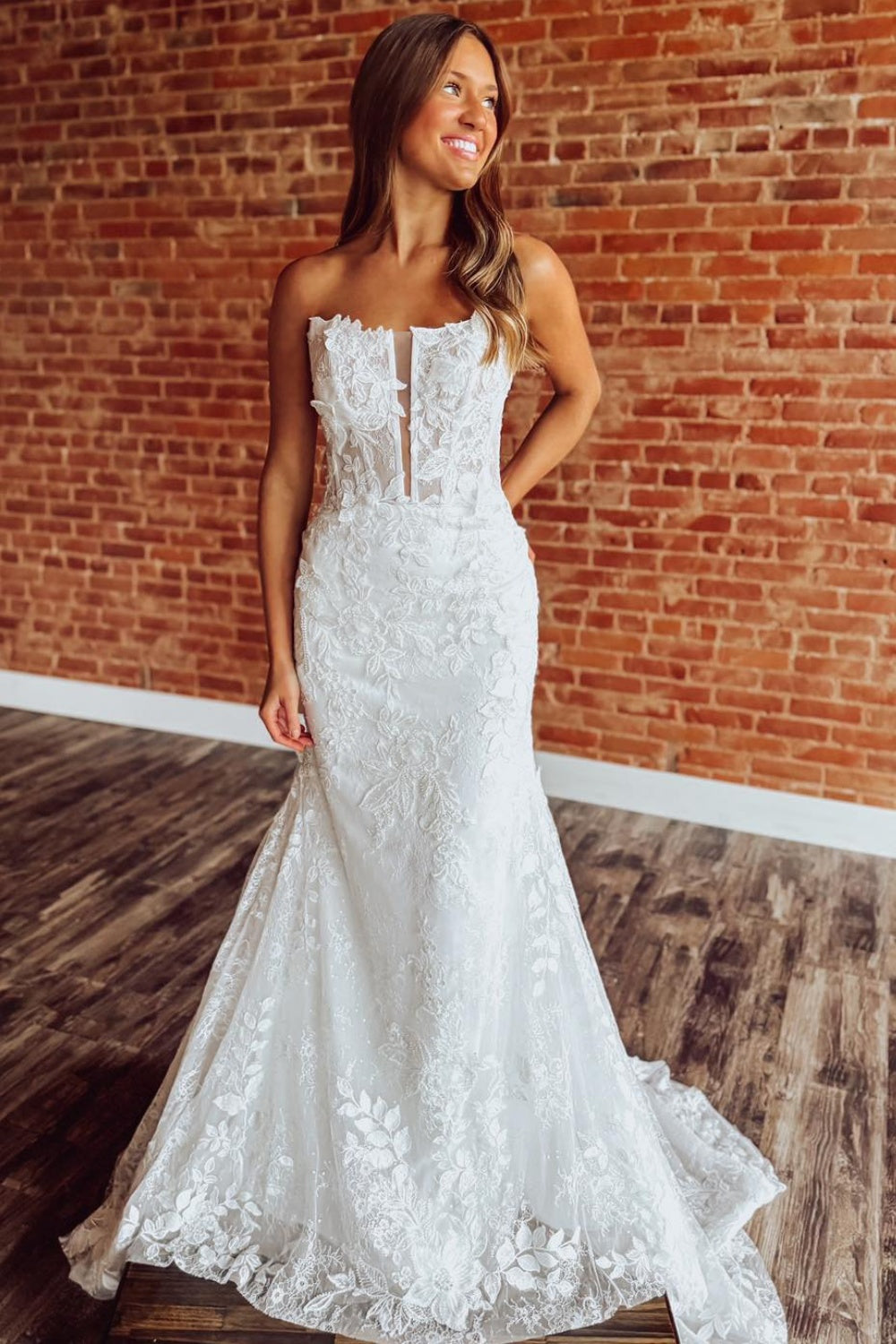 mermaid wedding dresses strapless Tulle Bridal Lace Appliqued Bride Wedding Gowns HE1337 Last Chance Bottoms with a train *Closure Size::18 Months Luxury Maxi Dresses &