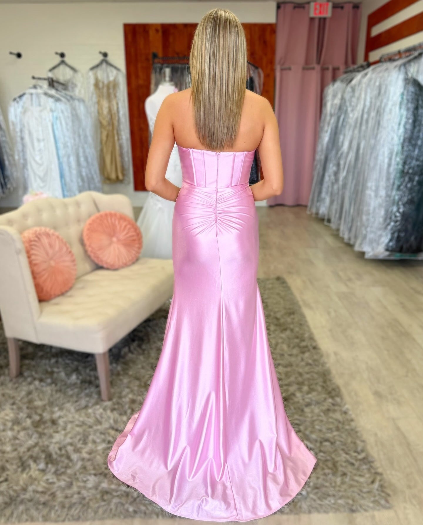 Satin Meerjungfrau Spitze Perlen V-Ausschnitt Schlitz Ballkleider lang für Frauen HE868