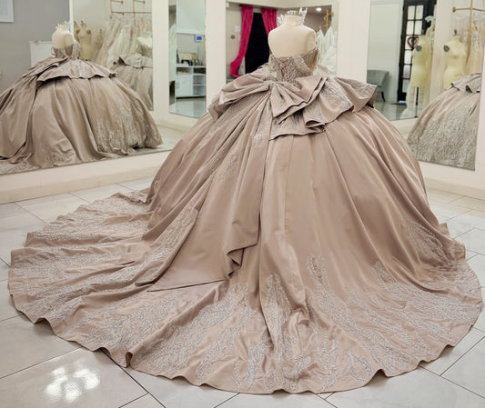 Off Shoulder Satin Beaded Quinceanera Dresses Ball Gown Luxury Sweet 15 Birthday Gown HE1388