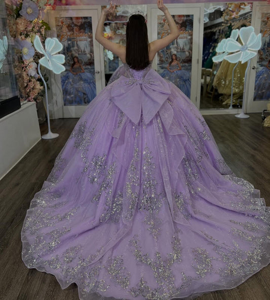 Sweetheart Ball Gown Lilac Quinceanera Dresses Glittery Tulle Beaded Sweet 15 Gowns HE1413