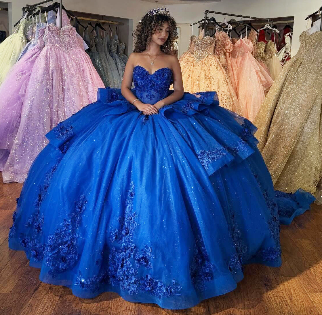 Ball Gown Sweetheart Lace Appliqued Royal Quinceanera Dresses for Sweet 15 HE1460