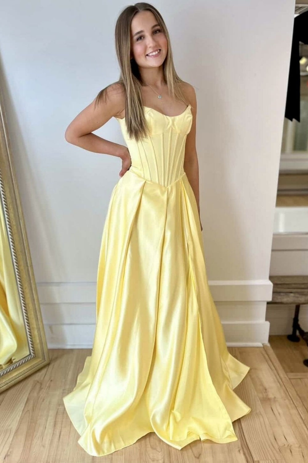 Strapless Satin Corset Plus Size Prom Dresses Long A Line Evening Gown – Hebebridal