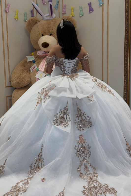 Crystal Lace Beaded Princess Ball Gown Sweet 16 Quinceanera Dresses for Birthday HE1584