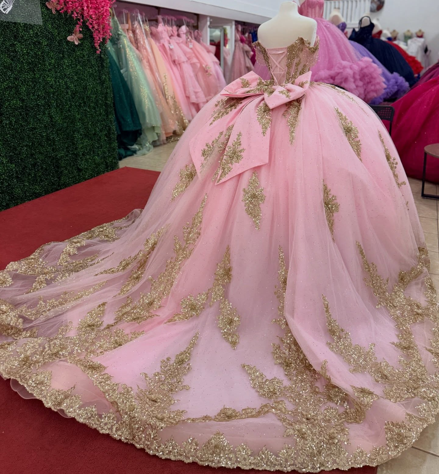 Off Shoulder Princess Pink Lace Appliqued Sweet 15 Quinceanera Dresses HE1554