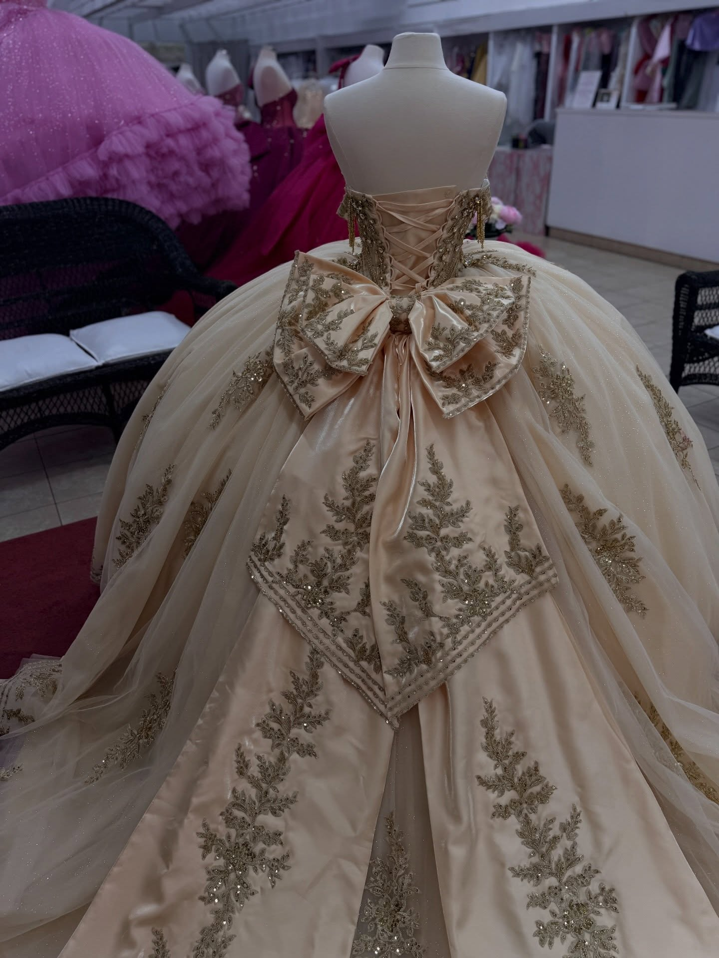 Princess Champagne Tulle Appliqued Beaded Sweet 15 Quinceanera Dresses HE1563