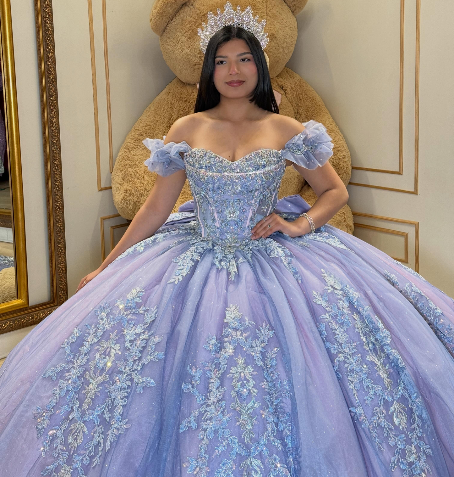 Lilac Ball Gown Tulle Lace Appliqued Sweet 16 Quinceanera Dress for Birthday HE1593