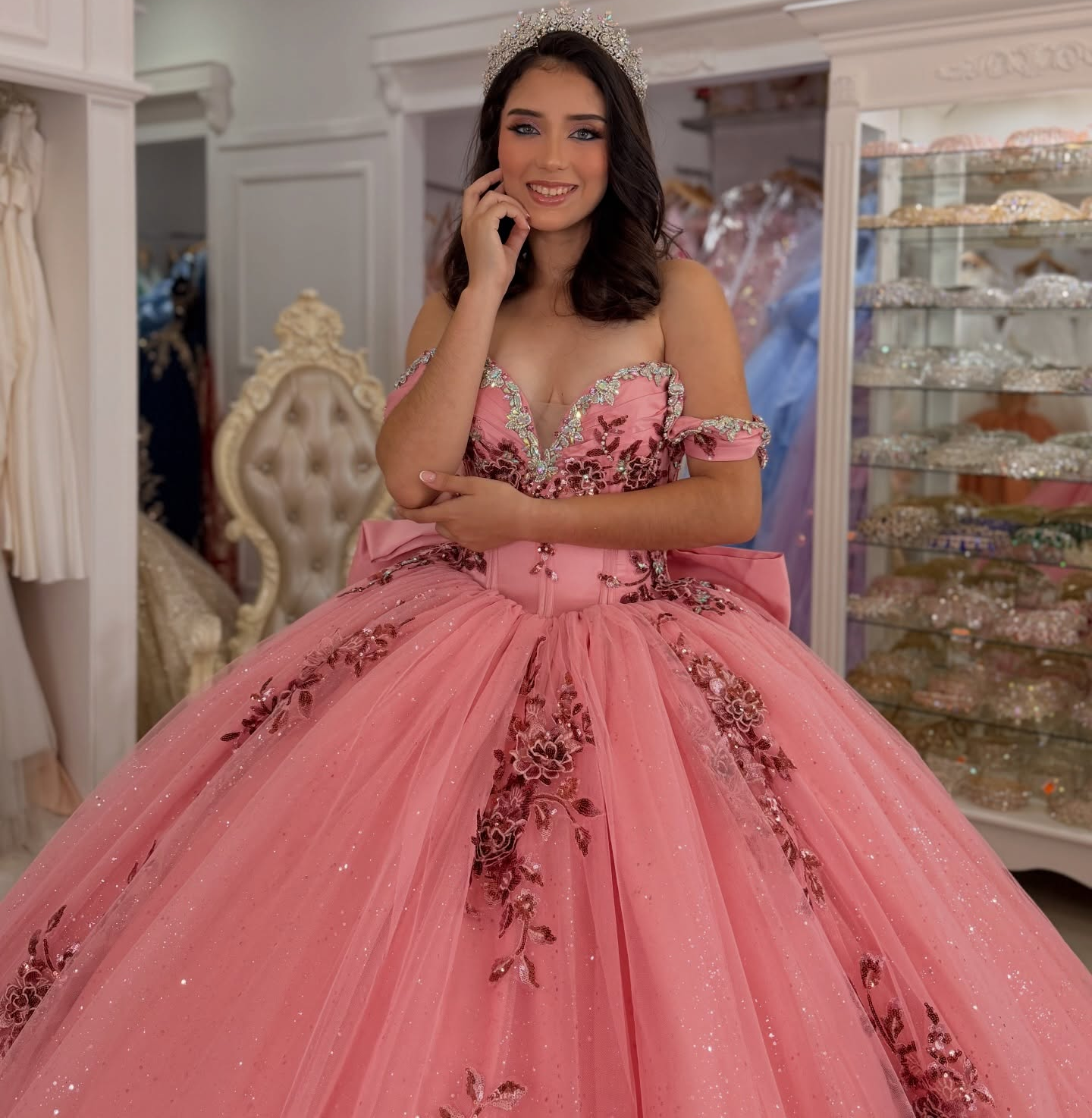 Lace Appliqued Beaded Off Shoulder Quinceanera Dresses Sweet 16 Birthday Gowns HE1599