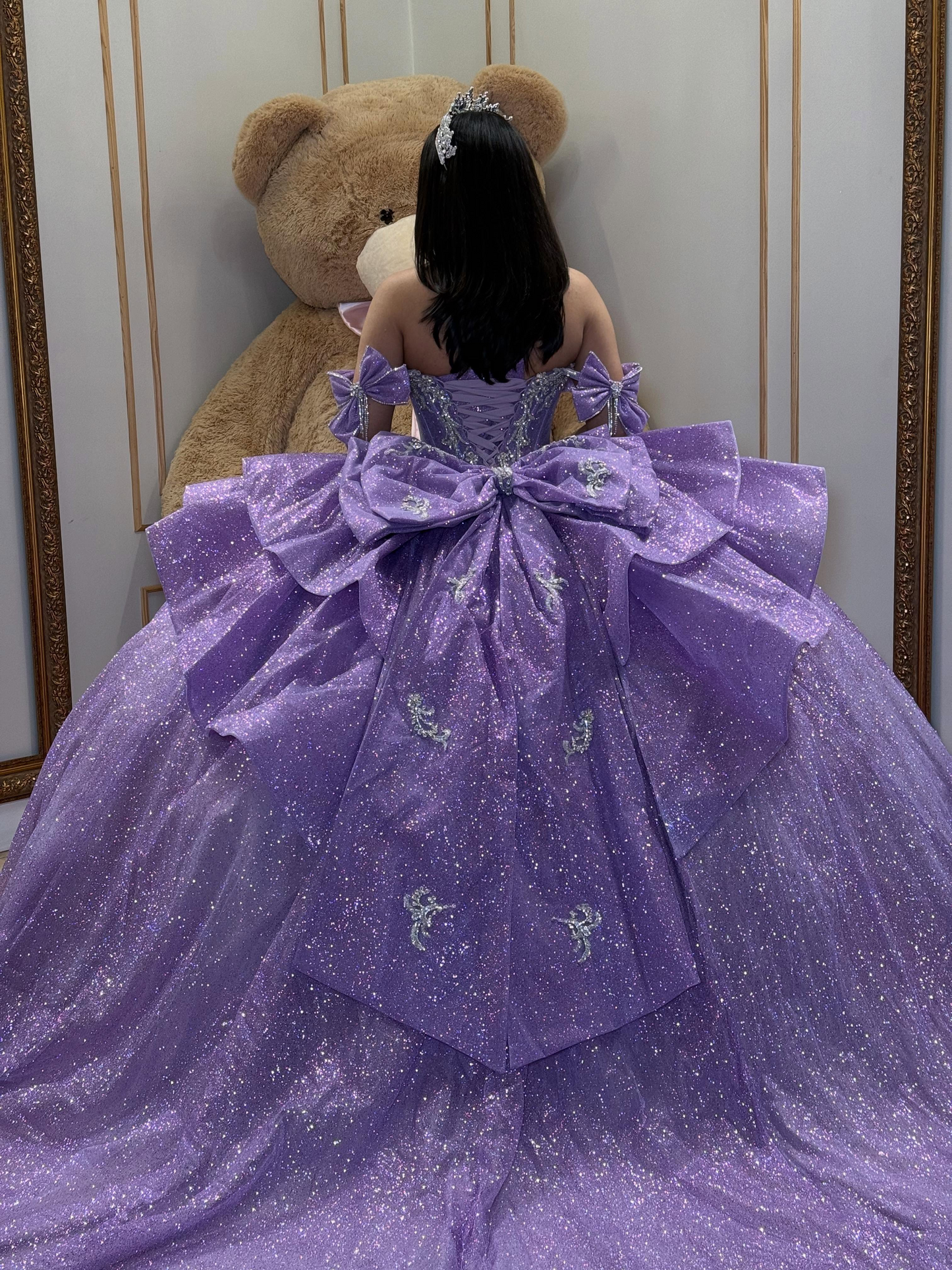 Lace Beaded Glittery Lilac Quinceanera Dresses Sweet 15 Birthday Party Gown HE1588
