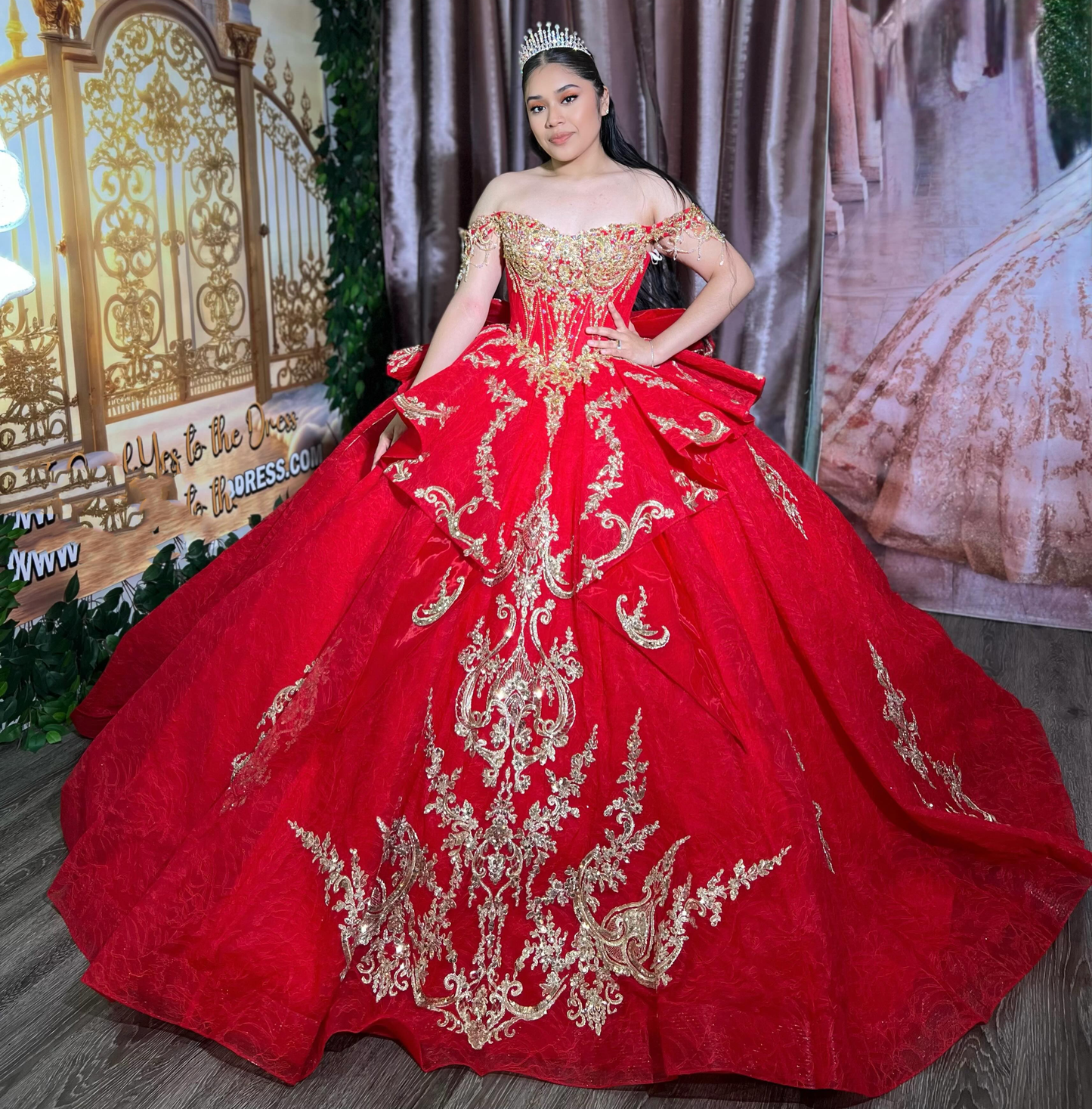 Off Shoulder Lace Appliqued Red Quinceanera Dresses Sweet 16 Celebration Gowns HE1681