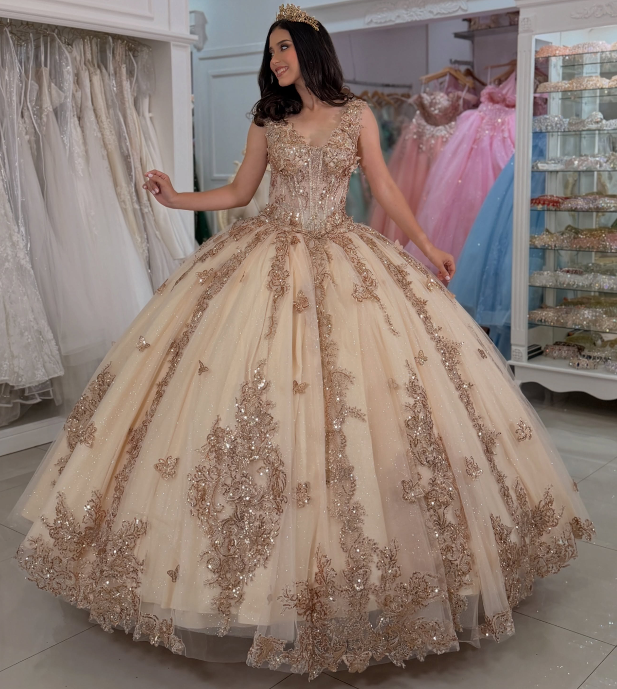 Vestidos de quinceañera con hombros descubiertos, tul princesa, apliques, vestidos de quinceañera HE530