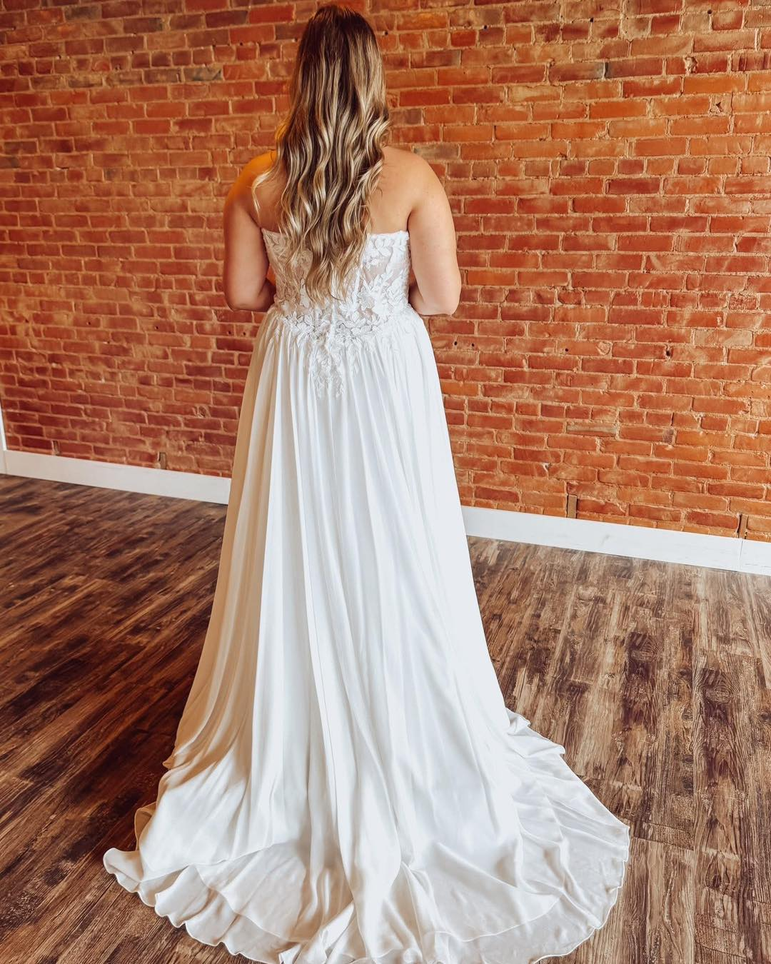 A Line Chiffon Lace Wedding Dresses Sweetheart Boho Wedding Gowns for Bride HE1877