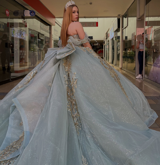 Vestidos de quinceañera con hombros descubiertos, tul princesa, apliques, vestidos de quinceañera HE530