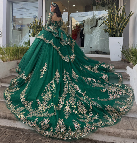 Long Sleeves Green Quinceanera Dresses Sweetheart Ball Gown Party Dress for Sweet 16 HE1862