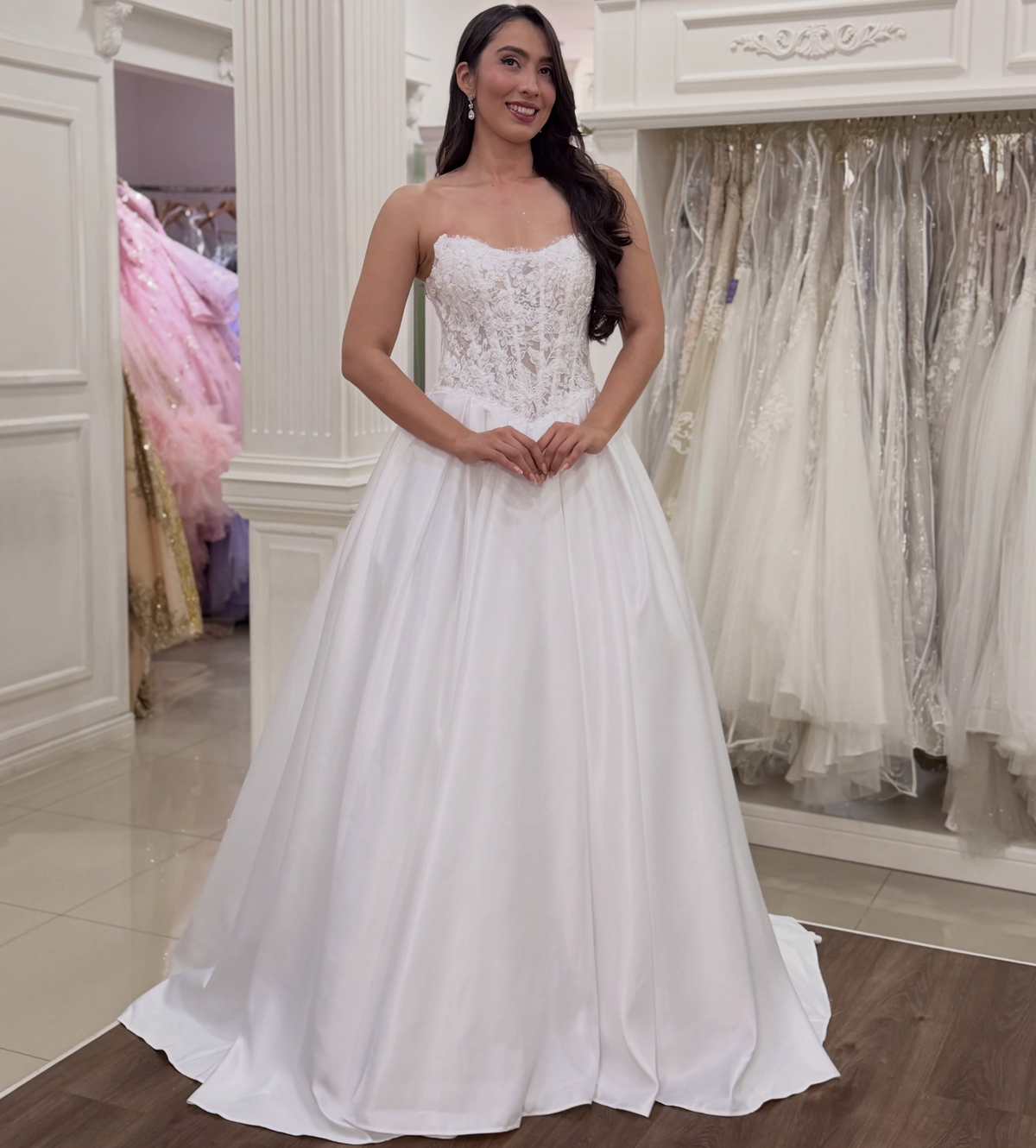 A Line Satin Wedding Dresses for Bride Sweetheart Lace Corset Boho Wedding Gowns HE1998