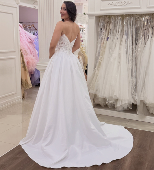 A Line Satin Wedding Dresses for Bride Sweetheart Lace Corset Boho Wedding Gowns HE1998