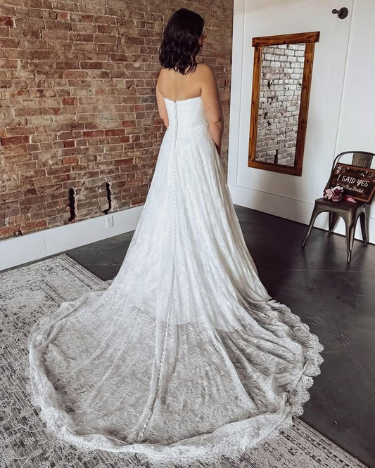 Women's Boho A Line Wedding Dresses for Bride Sweetheart Lace Beach Bridal Wedding Gowns HE1981