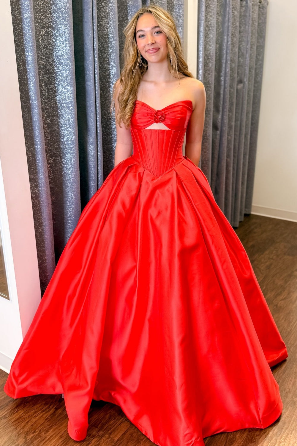 Women's A Line Satin Long Prom Dresses Sweetheart Keyhole Evening Part –  Hebebridal