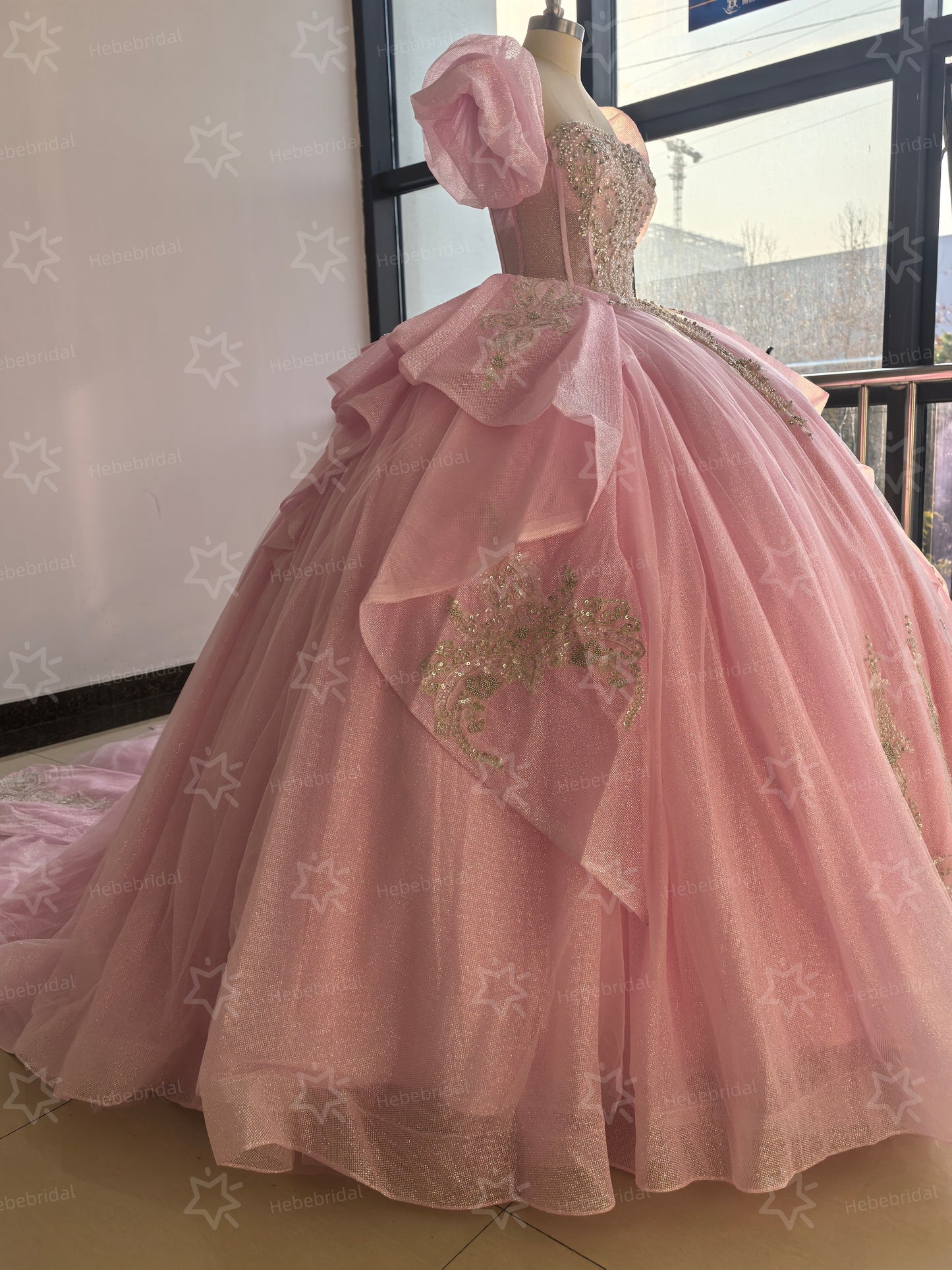 Vestidos de quinceañera con hombros descubiertos, tul princesa, apliques, vestidos de quinceañera HE530
