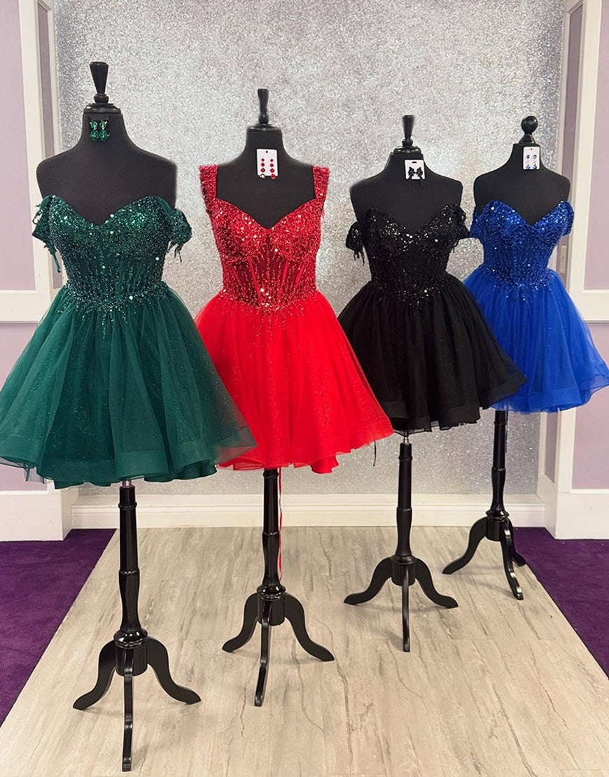 Sparkly Royal Blue Corset Tulle Beaded Short Homecoming Dresses for Juniors HE749