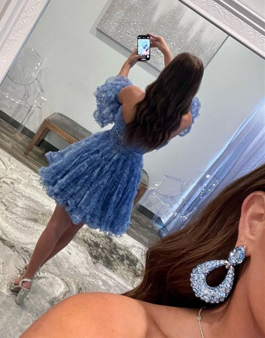 A Line Tulle Puffy Floral Sweetheart Homecoming Dresses for Juniors HE493