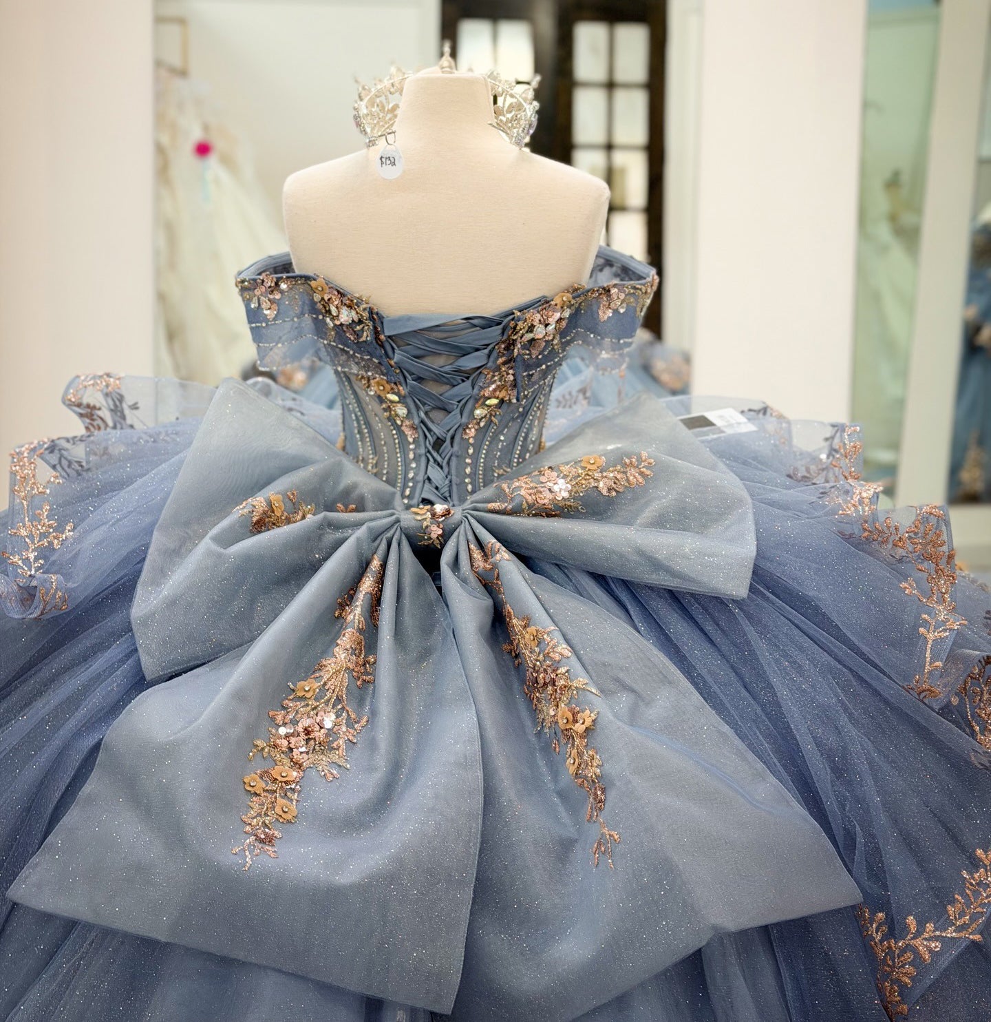 Off Shoulder Tulle Corset Appliqued Quinceanera Dresses Princess Sweet 16 Party Gowns HE1212