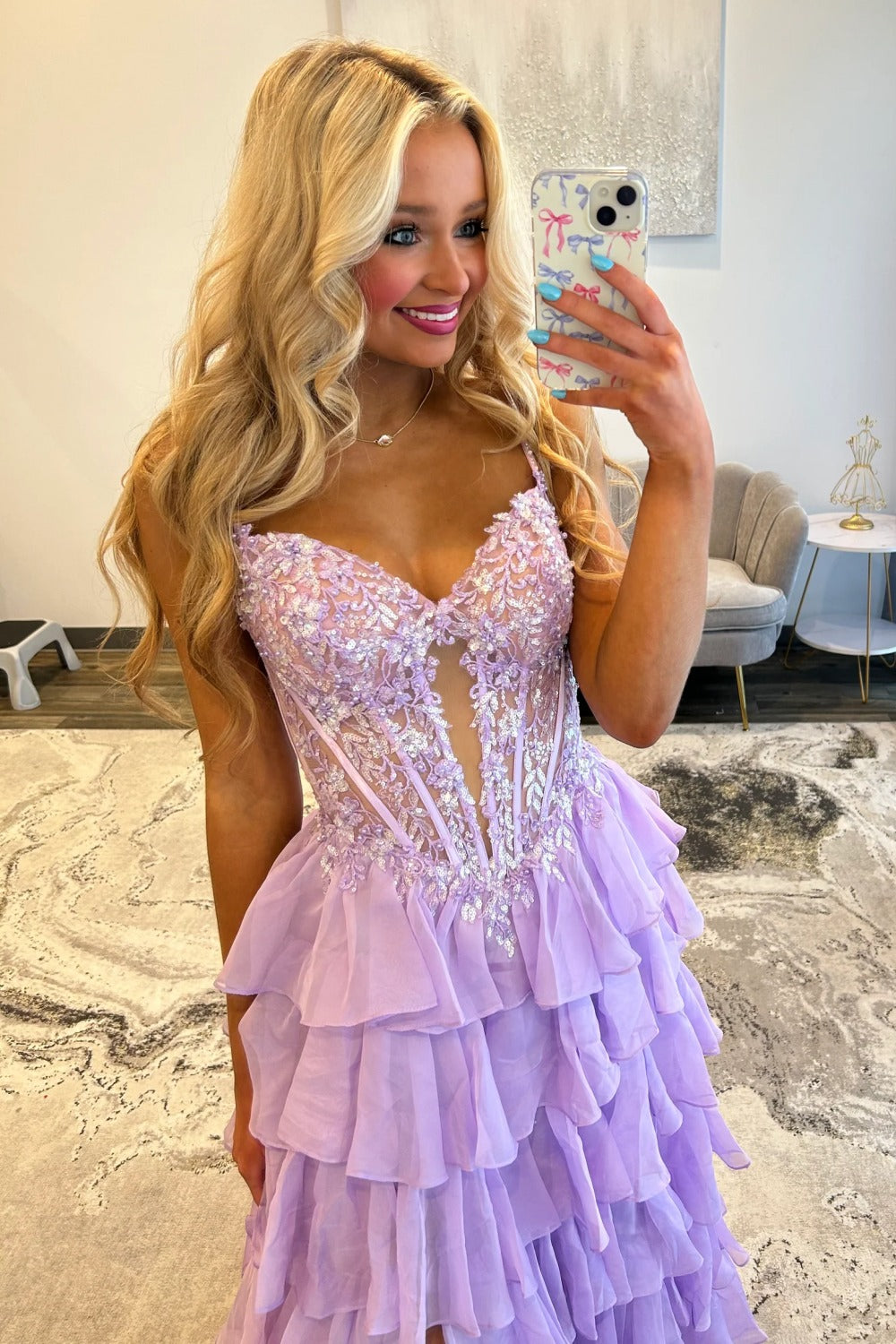 Off Shoulder A Line Corset Lace Appliqued Prom Dresses Long with Ruffled HE1090