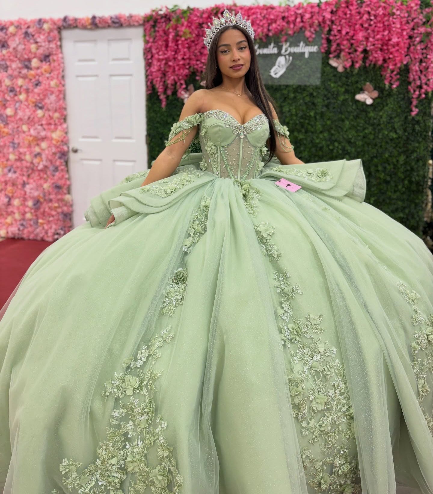 Tulle Appliqued Ruffled Green Quinceanera Dresses Ball Gown Sweet 16 Party Dresses HE1350