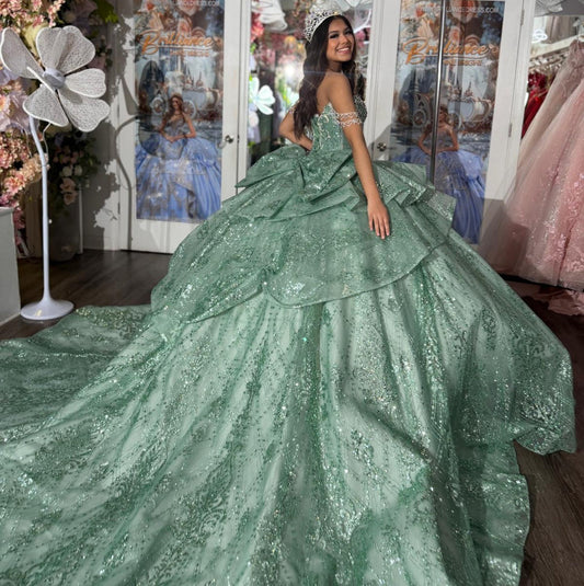 Off Shoulder Lace Beaded Quinceanera Dresses Sweet 15 Ruffled Birthday Party Gowns HE1348