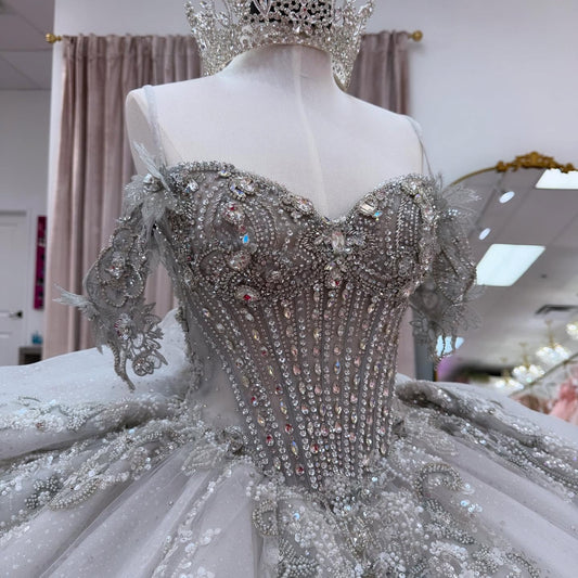 Off Shoulder Crystal Beaded Quinceanera Dresses Princess Corset Sweet 15 Party Gown HE1302