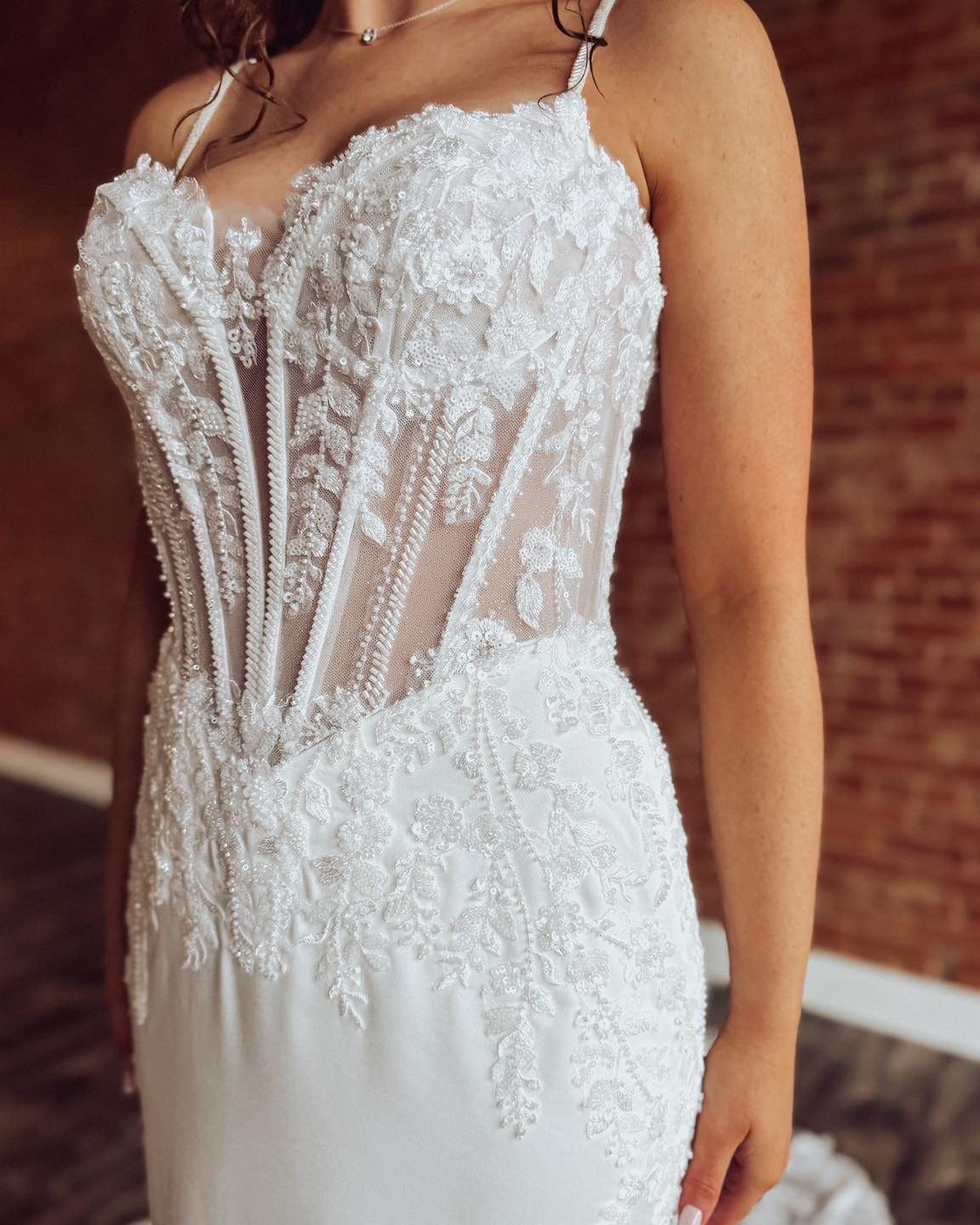 Mermaid Satin Lace Appliqued Wedding Dresses Boho Corset Bride Wedding Gowns HE1340