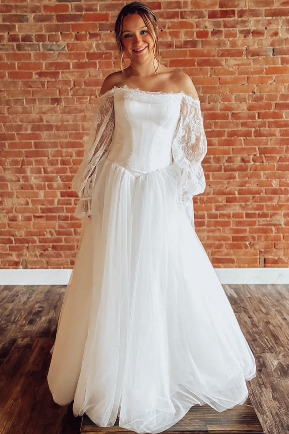 navy blue dress for baby girl Women's A Line Tulle Wedding Dresses Boho Lace Long Sleeves Wedding Go –  Hebebridal