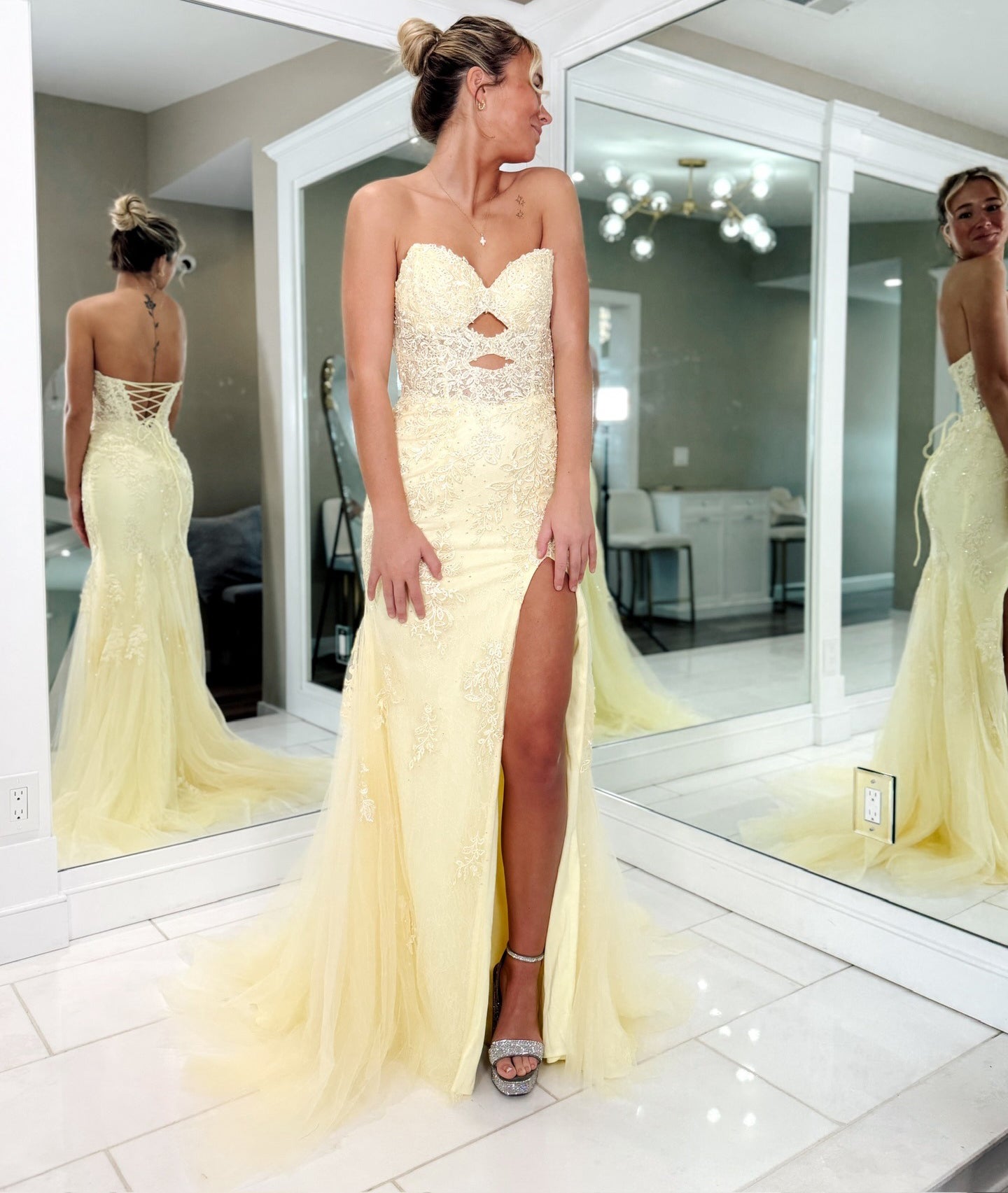 Vestido de noche largo de sirena con un hombro descubierto y lentejuelas brillantes, HE370