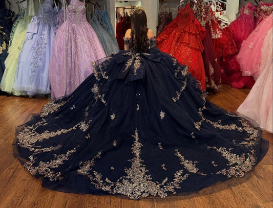 Princess Tulle Lace Beaded Quinceanera Dresses Off Shoulder Party Gown for Sweet 16 HE1406