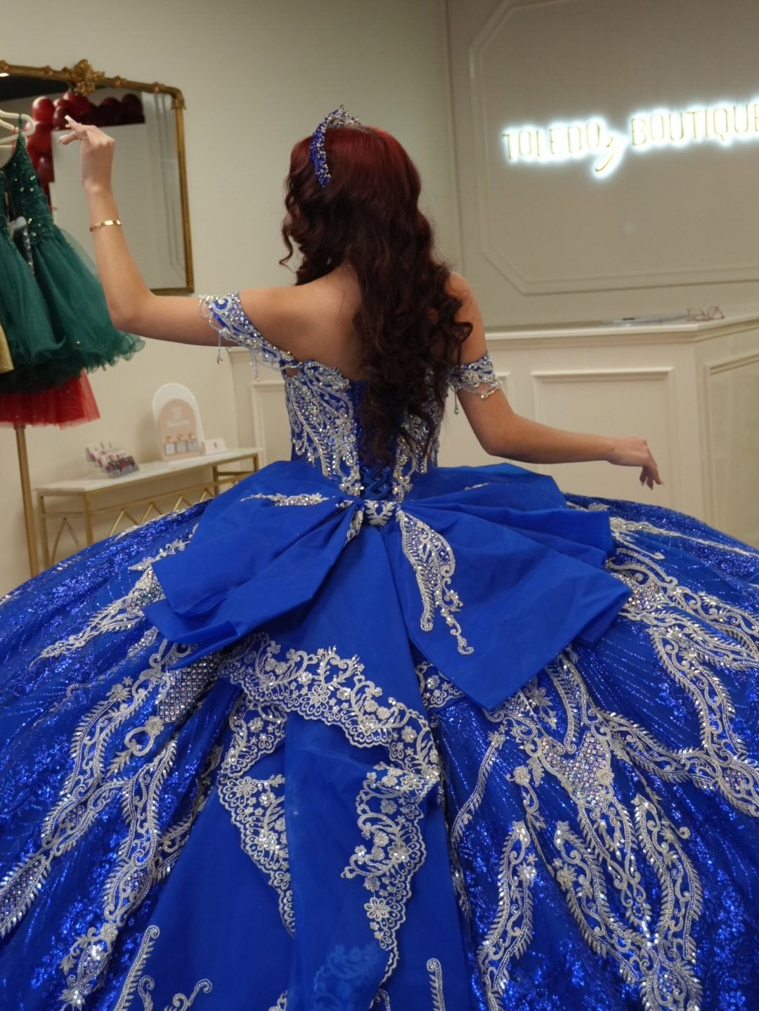 Tulle Appliqued Beaded Blue Quinceanera Dresses Off Shoulder Sweet 15 Party Gowns HE1287