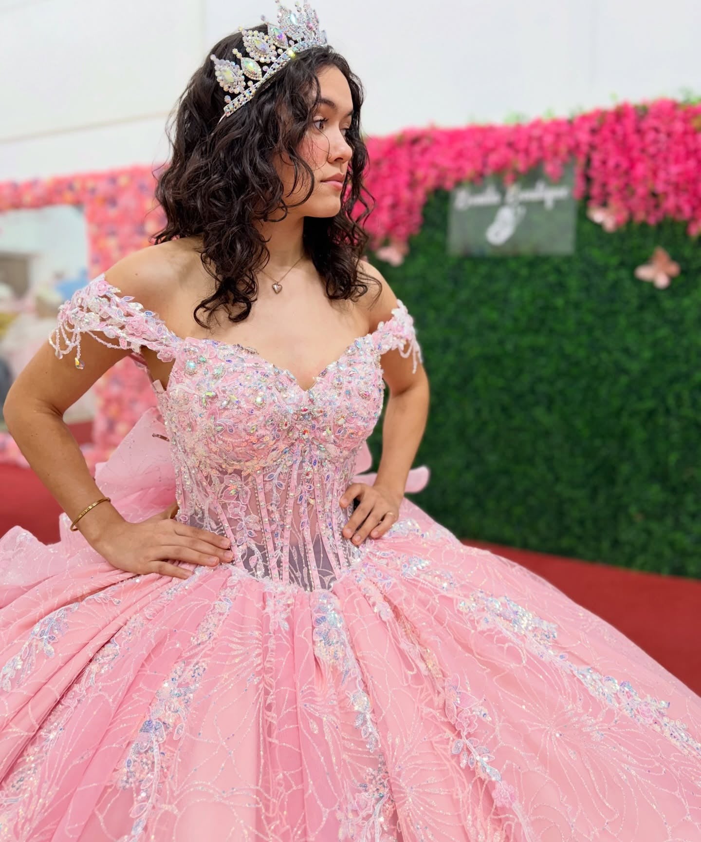 Princess Glittery Tulle Beaded Pink Quinceanera Dresses Sweet 16 Birthday Prom Party Gown HE1414