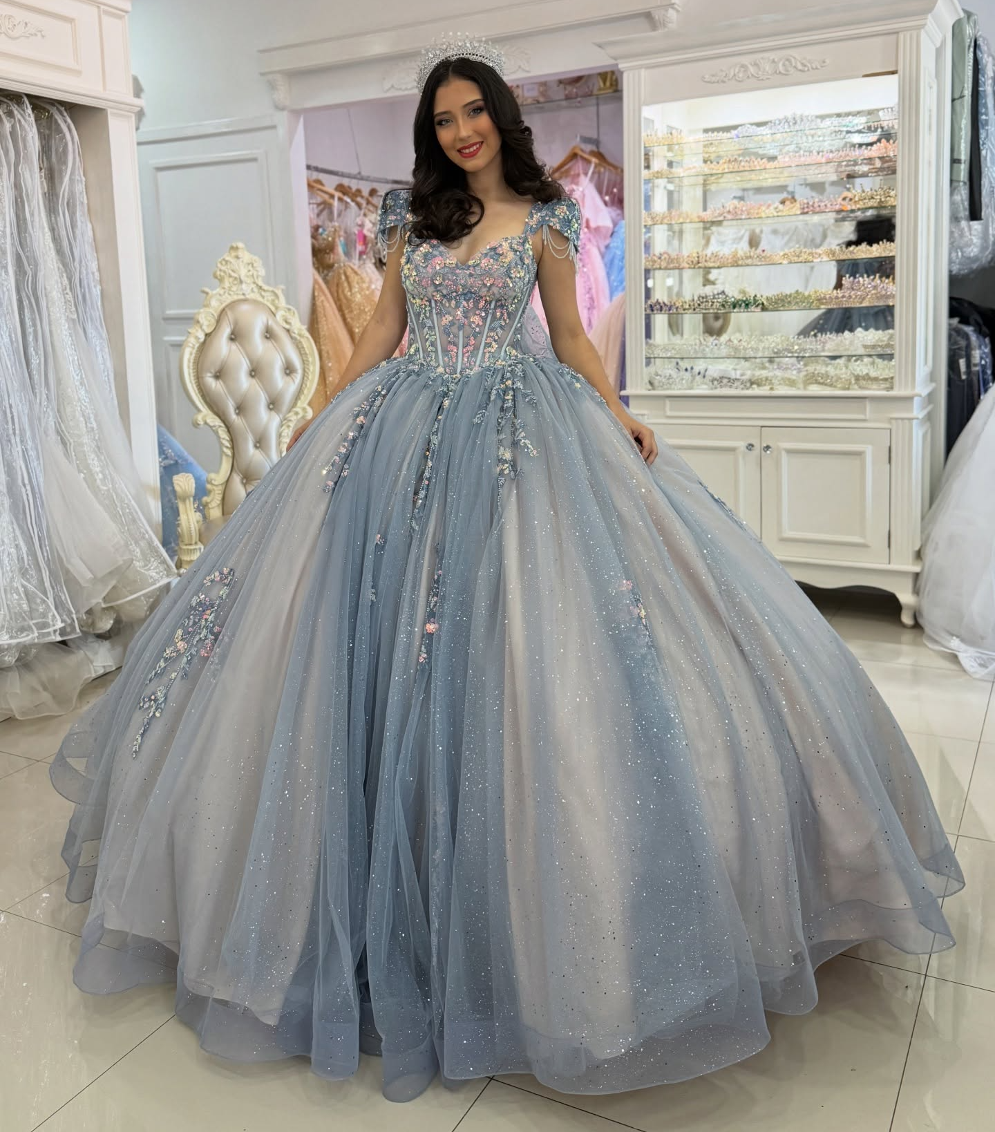 Glittery Tulle Lace Beaded Quinceanera Dresses Ball Gown Sweet 16 Party Dresses HE1227