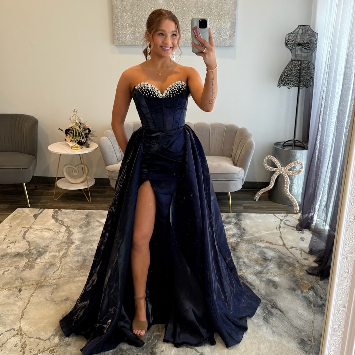 Women's A Line Satin Beaded Long Prom Dresses Sweetheart Corset Evening Formal Gown HE1274