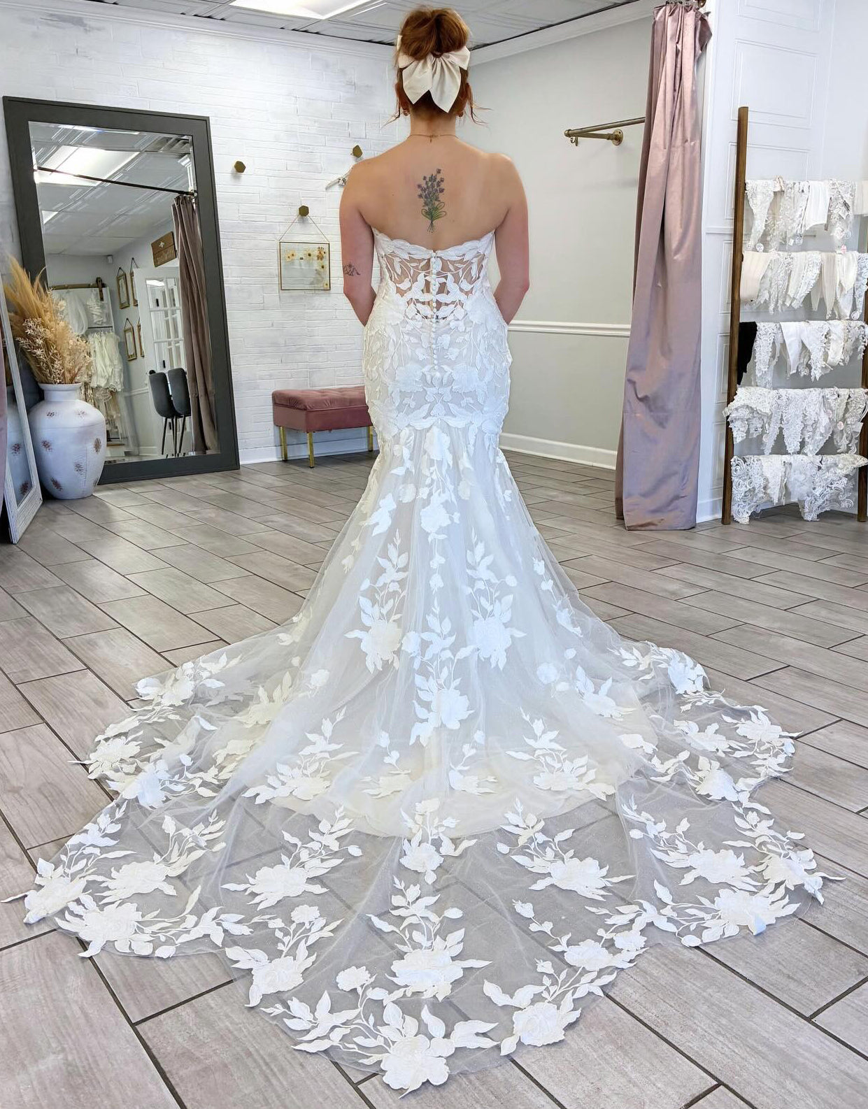 Mermaid Tulle Lace Appliqued Wedding Dresses Boho Sweetheart Bridal Wedding Gown HE1435