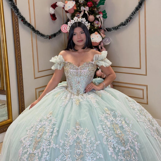 Luxury Tulle Lace Beaded Sweetheart Quinceanera Dresses Ball Gown Sweet 16 Party Dress HE1260