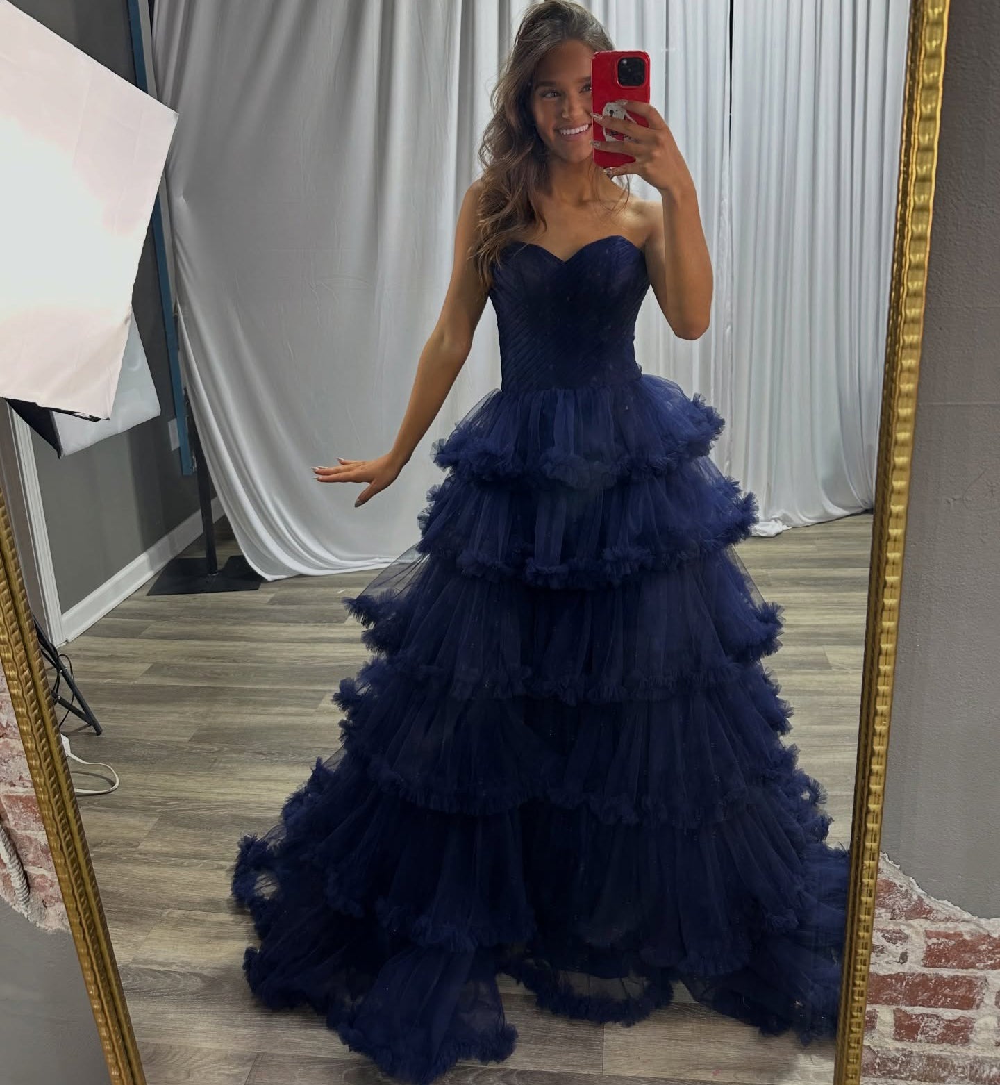 Women's A Line Prom Dresses Long Tulle Ruffled Keyhole Evening Party Gowns HE1324