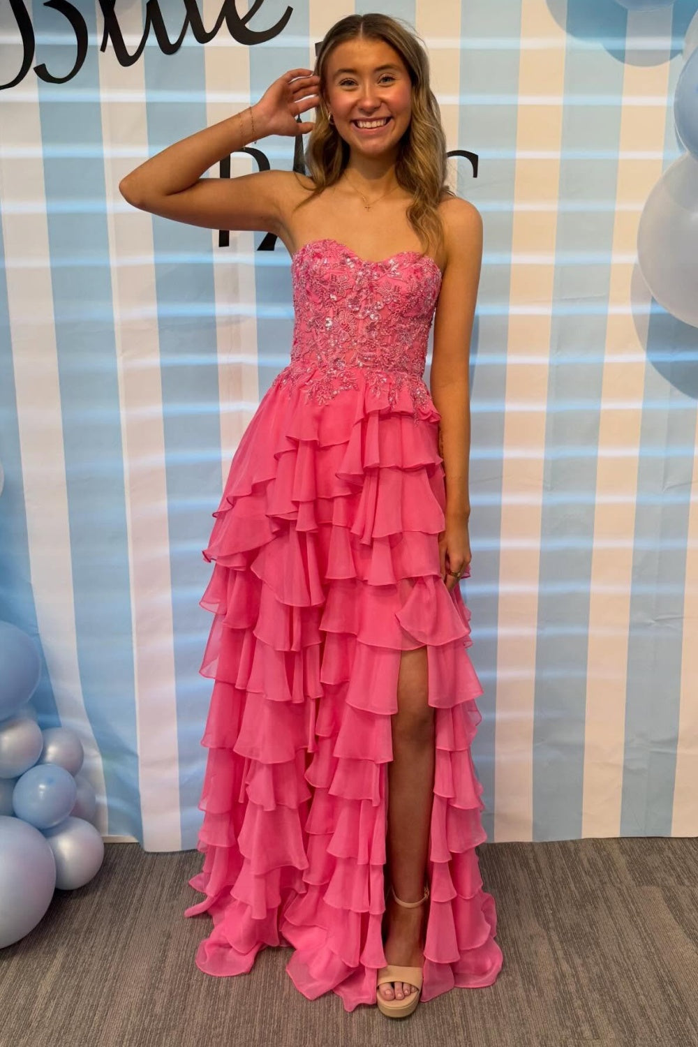 Women's Chiffon Ruffed Prom Dresses Long A Line Lace Appliqued Party G Hebebridal Women's Chiffon Ruffed Prom Dresses Long A Line Lace Appliqued Party G Hebebridal