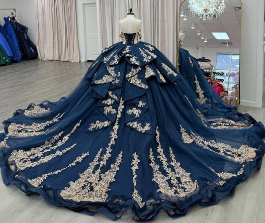 Princess Tulle Appliqued Beaded Quinceanera Dresses Corset Sweet 15 Party Gown HE1291
