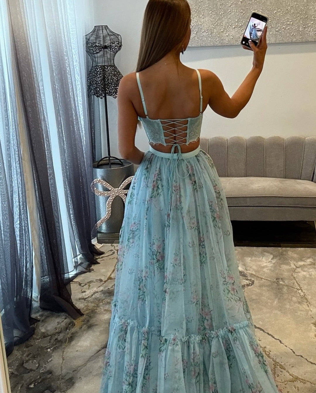 Sweetheart Floral Print Prom Dresses Long A Line Flower Evening Dress for Women HE1326