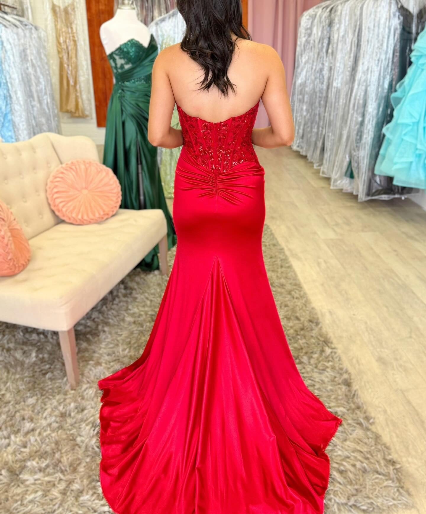 Vestido de noche largo de sirena con un hombro descubierto y lentejuelas brillantes, HE370