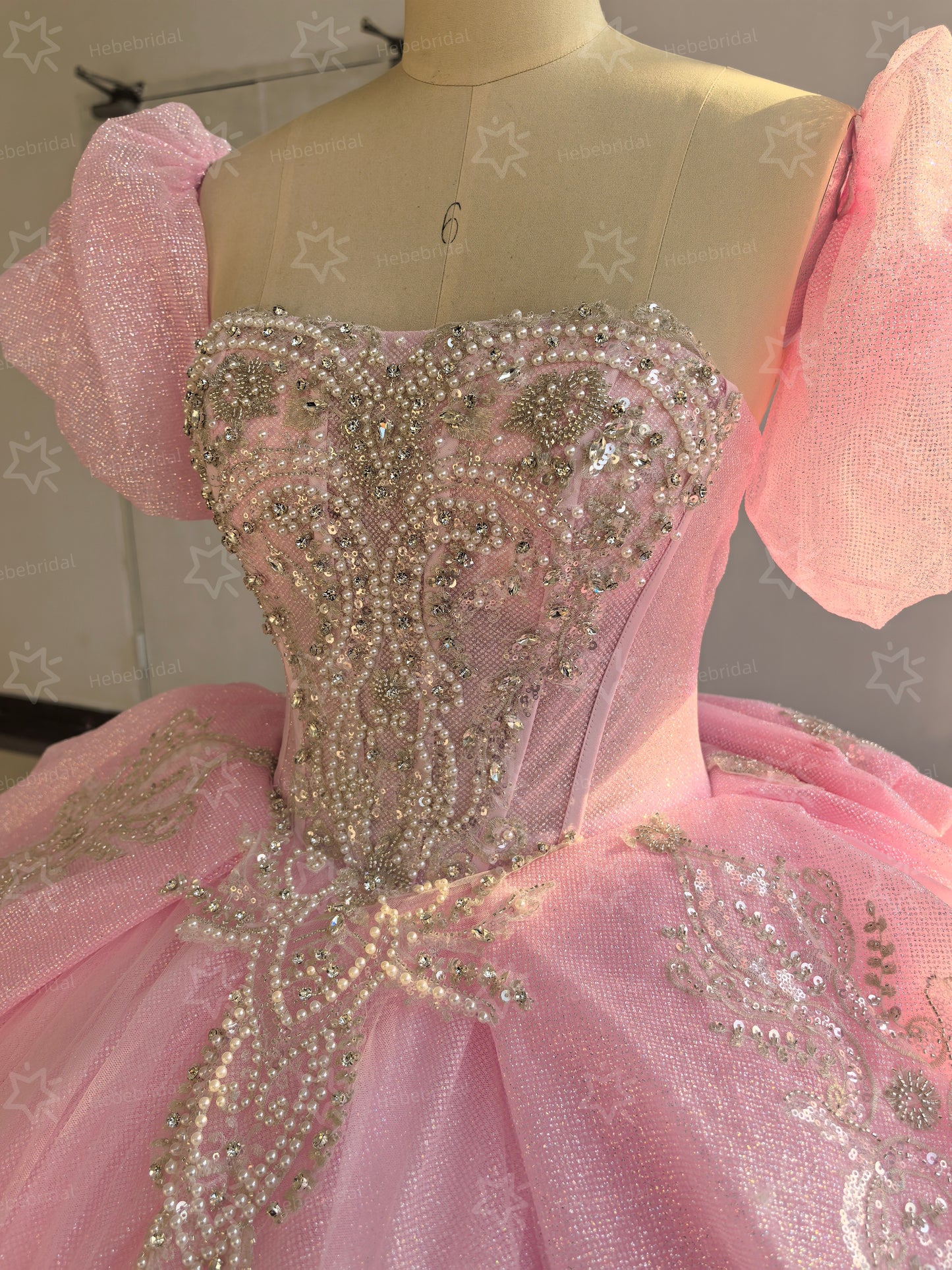 Vestidos de quinceañera con hombros descubiertos, tul princesa, apliques, vestidos de quinceañera HE530