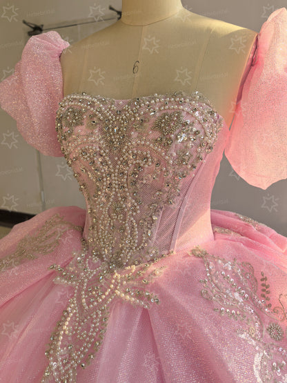 Vestidos de quinceañera con hombros descubiertos, tul princesa, apliques, vestidos de quinceañera HE530